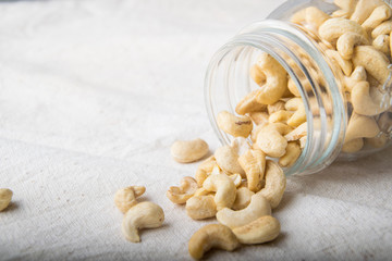 cashew nuts closeup in a glass jar