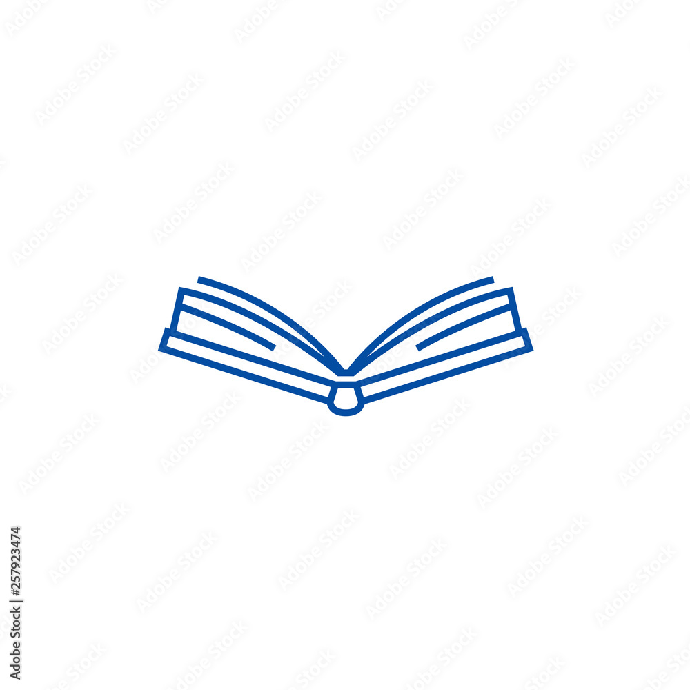 Poster open book frontview line concept icon. open book frontview flat vector website sign, outline symbol,