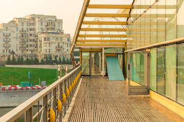 Fototapeta premium Structures of buildings of the city - details of the pedestrian bridge in Moscow, Russia