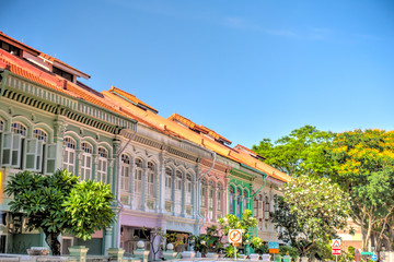 Historical buildings in Joo Chiat Road, Singapore - obrazy, fototapety, plakaty