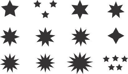 Black simple flat style light star flares pack isolated on white. Vector illustration