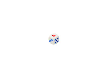 white dice with colored dots isolated on white background