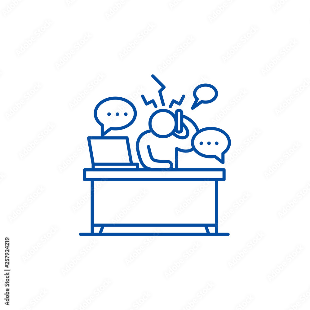 Poster overwork at work line concept icon. overwork at work flat vector website sign, outline symbol, illus
