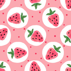 Seamless strawberry pattern. Vector dotted background.	