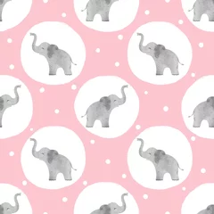 Foto op Plexiglas Olifant Aquarel schattige olifanten patroon. Vector naadloze gestippelde achtergrond voor kinderen.