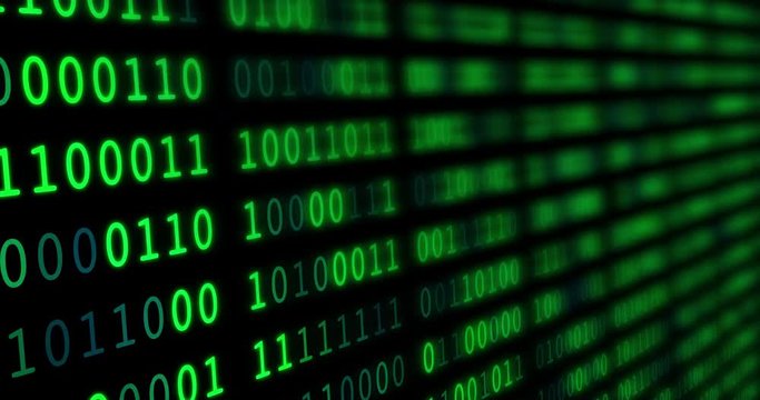 Digital binary code background. Loop animation, 4k.