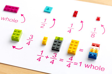The child puts the colored blocks in the right place. Math games for children. Mathematics, logic, training