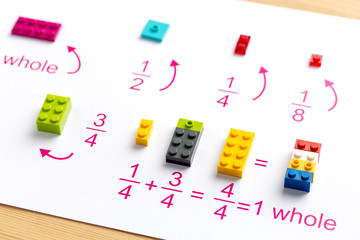 The child puts the colored blocks in the right place. Math games for children. Mathematics, logic,...