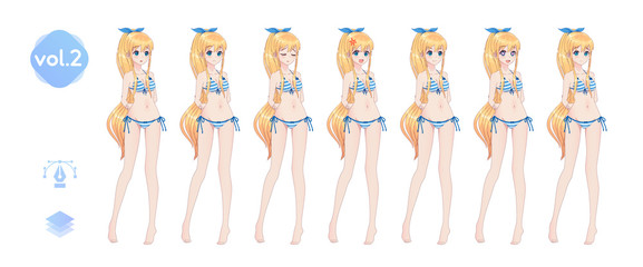 Fototapeta premium Anime manga girl. In a summer bikini swimsuit