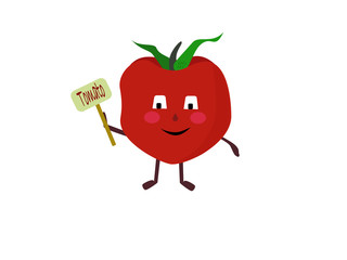 Vector illustration of red tomato with eyes and smile. Suitable for the design of printing and other products