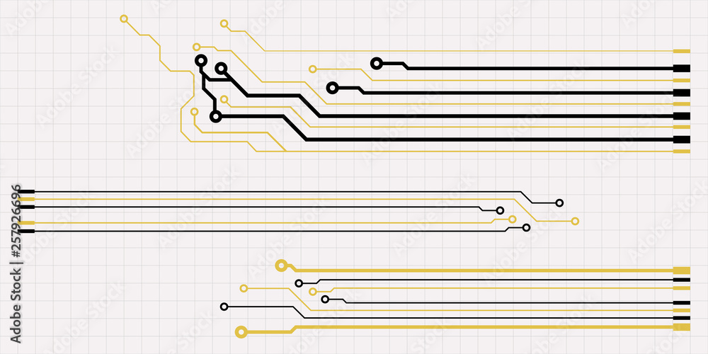 Poster Vector circuit board elements on grid. Design elements for circuit board illustration