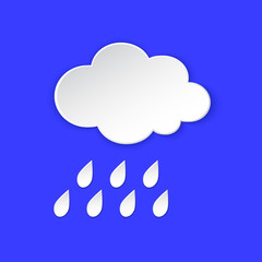 Rain, Cloud Weather forecast info icon. Rainy cloudy day, paper cut. Climate weather element. Tag for Metcast report mark, sign kit, meteo mobile app, web.