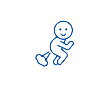 Farting man line concept icon. Farting man flat  vector website sign, outline symbol, illustration.