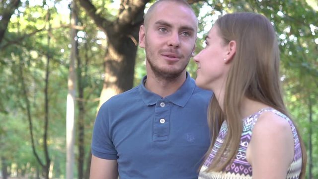 Slow Motion Happy Young Couple Walking In The Park In Love