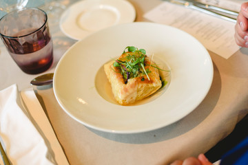 Catering services with snacks, appetizers and entrees in the restaurant