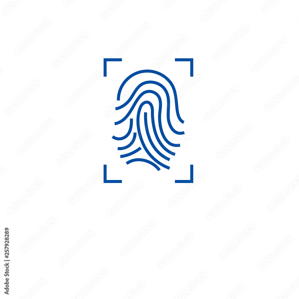 Poster fingerprint scan line concept icon. fingerprint scan flat vector website sign, outline symbol, illus