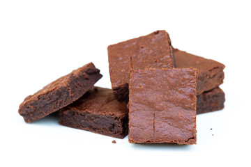 Close up homemade chocolate brownies with copy space