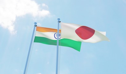 Obraz premium India and Japan, two flags waving against blue sky. 3d image