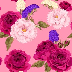 Vector seamless pattern with eustoma and roses