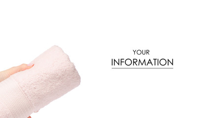 The pink towel roll in hand pattern on white background isolation