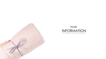 The pink towel roll in hand pattern on white background isolation
