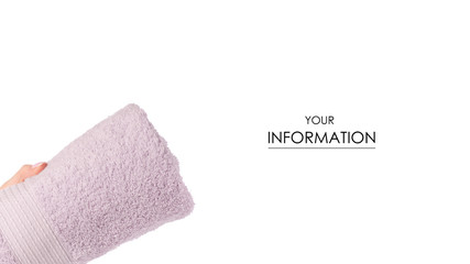 The pink towel roll in hand pattern on white background isolation