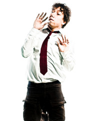 man crushed on glass