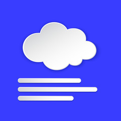 Fog Weather forecast info icon. Foggy day, fogginess, drizzle paper cut style on blue. Climate weather element. Button for Metcast WF report mark, sign kit, meteo mobile app, web.