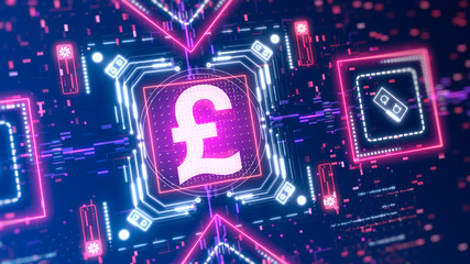 Pound sterling currency sign. Symbol on a abstract cyber background.
