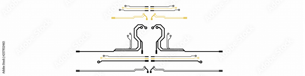 Poster Vector circuit board elements on grid. Design elements for circuit board illustration