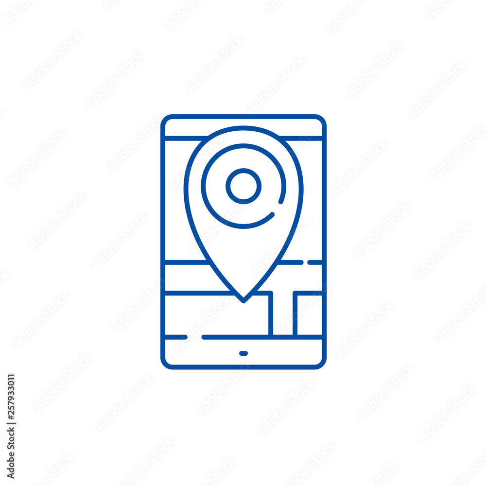 Poster geolocation line concept icon. geolocation flat vector website sign, outline symbol, illustration.