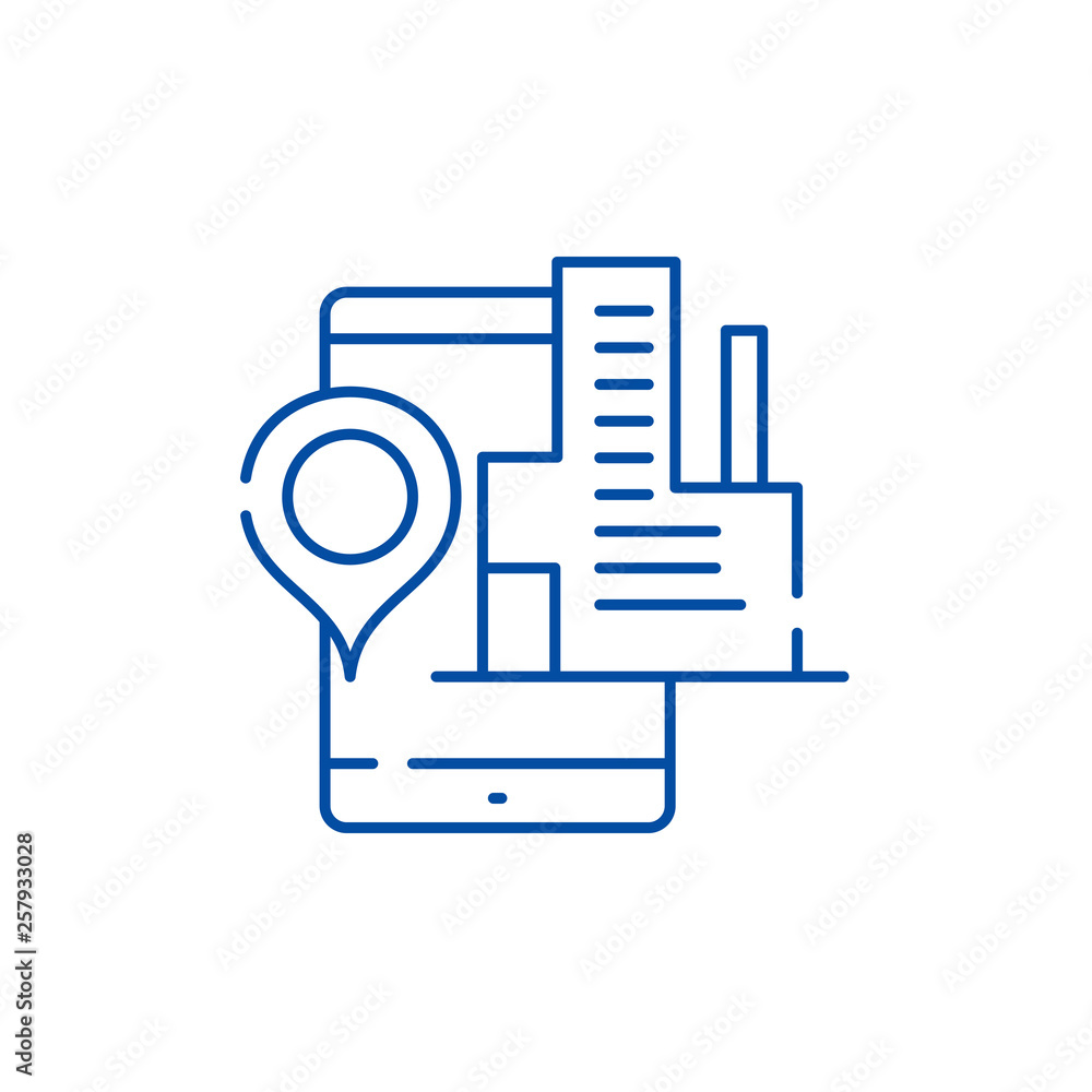 Poster geolocation system line concept icon. geolocation system flat vector website sign, outline symbol, i
