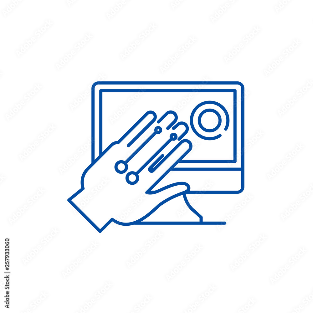 Poster gesture recognition system line concept icon. gesture recognition system flat vector website sign, o