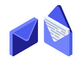 Isometric mail with letter inside. Icons on a white background