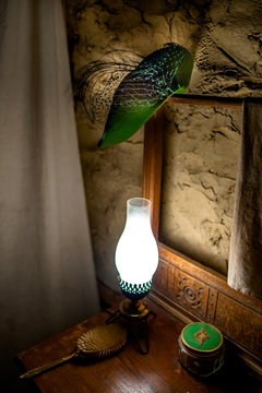 Illuminated lamp on dressing table