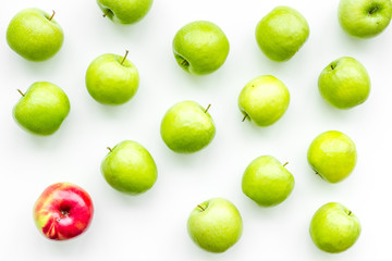 food pattern with green apples on white background top view