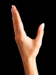 Woman hand showing picking up pose or holding