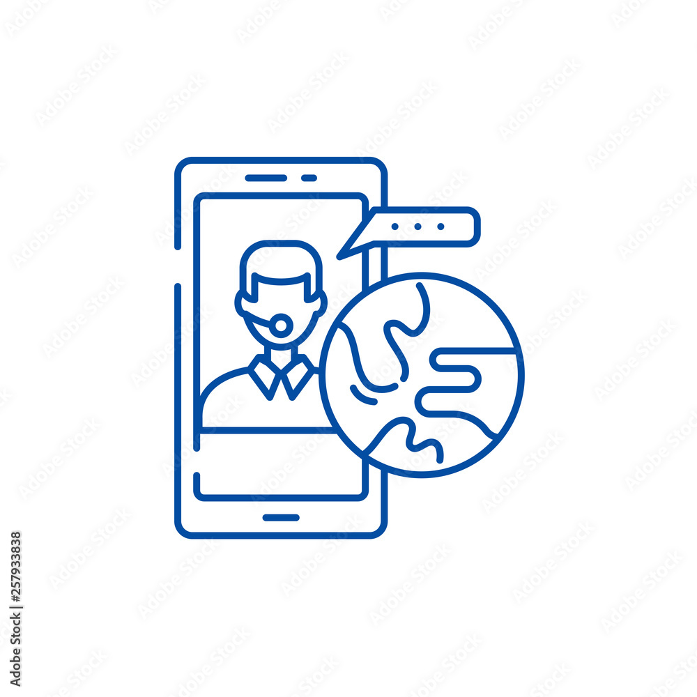 Poster global communication line concept icon. global communication flat vector website sign, outline symbo