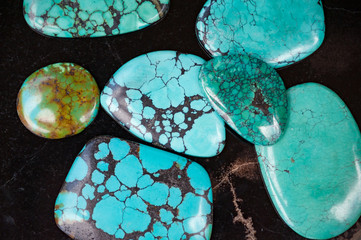 Close up of polished turquoise stones