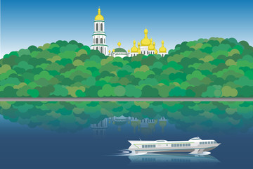 Right bank of Kyiv landscape. Lavra monastery - obrazy, fototapety, plakaty
