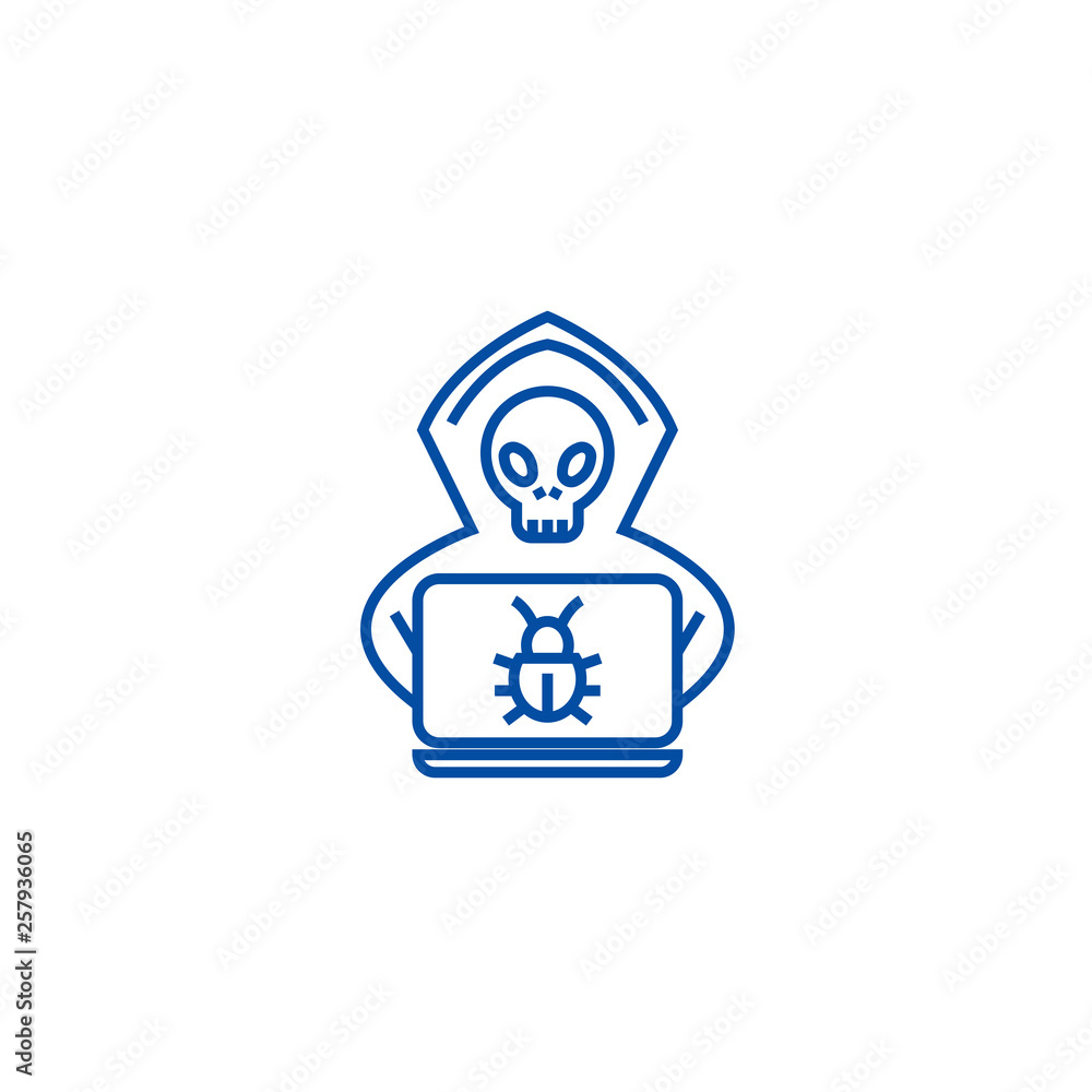 Aufkleber hacker line concept icon. hacker flat vector website sign, outline symbol, illustration.