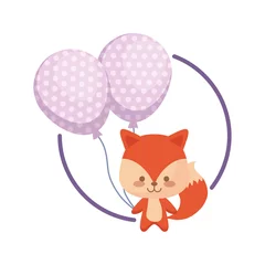 Fototapete Tiere mit Ballon süßer Fuchs mit Luftballons Helium