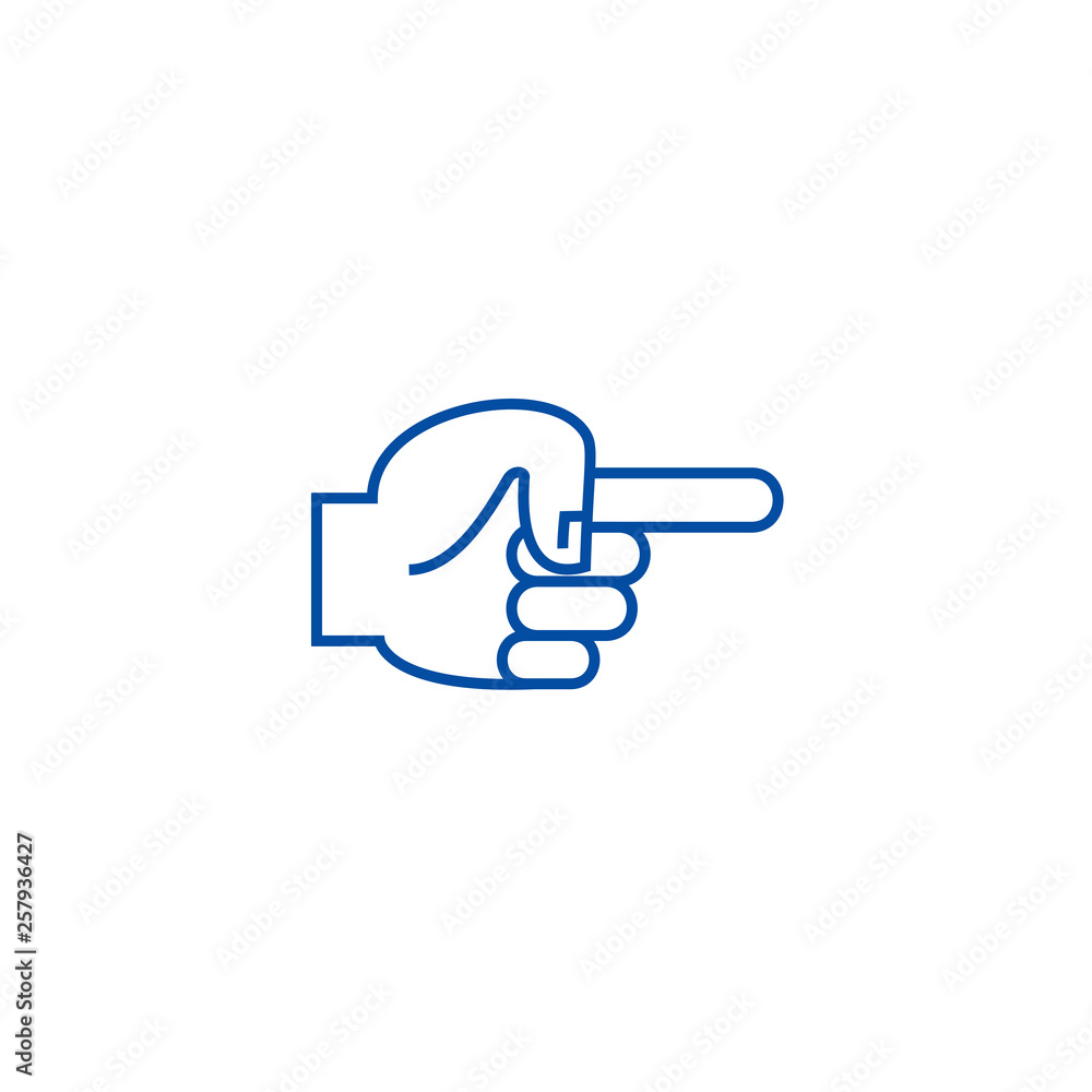 Poster hand finger pointer back line concept icon. hand finger pointer back flat vector website sign, outli