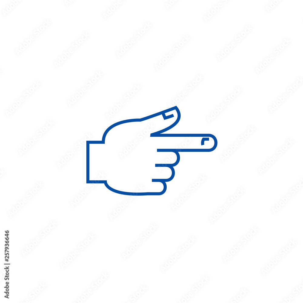 Poster hand pointer line concept icon. hand pointer flat vector website sign, outline symbol, illustration.