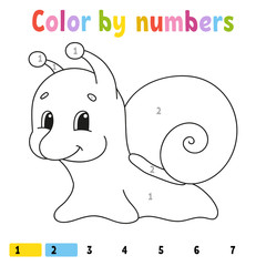 Color by numbers. Coloring book for kids. Cheerful character. Vector illustration. Cute cartoon style. Hand drawn. Fantasy page for children. Isolated on white background.