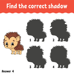 Find the correct shadow. Draw a line. Education developing worksheet. Game for kids. Activity page. Puzzle for children. Riddle for preschool. Isolated vector illustration. Cartoon style.