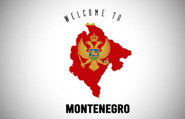 Montenegro Welcome to Text and Country flag inside Country border Map Vector Design.