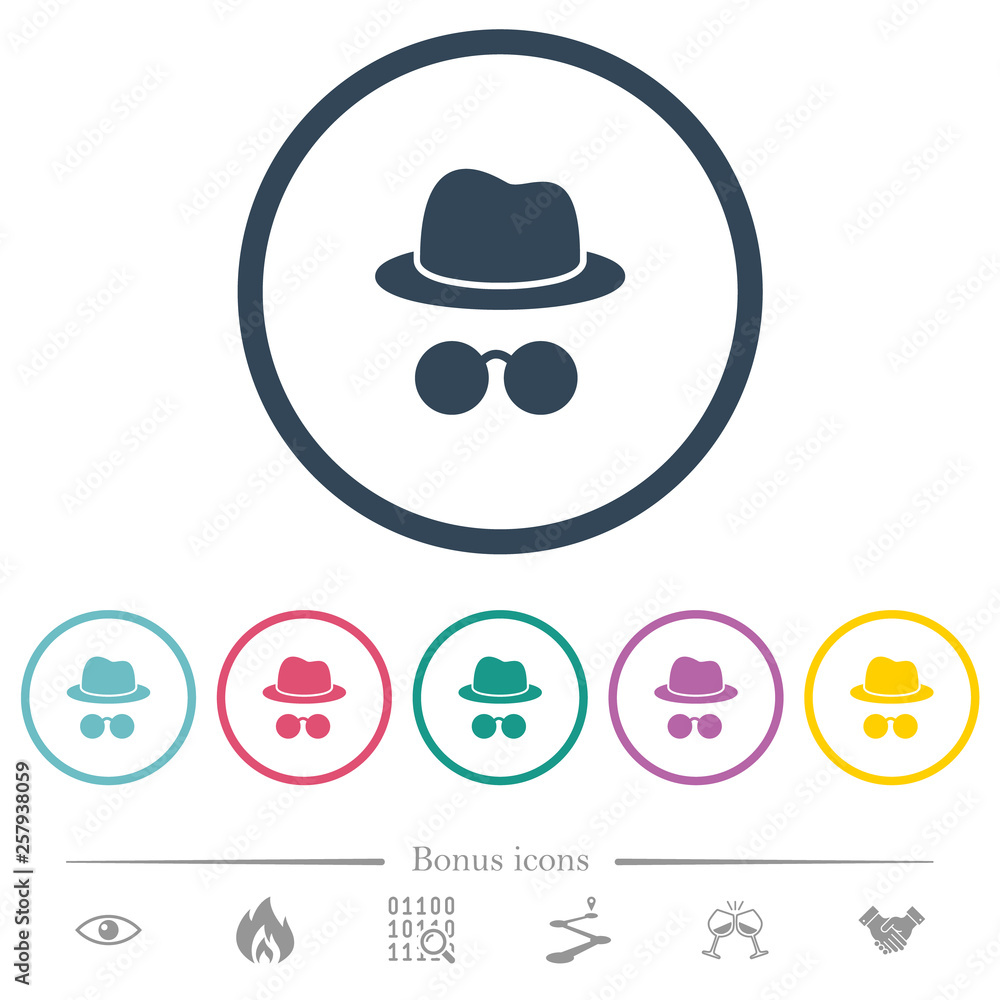 Poster Incognito with glasses flat color icons in round outlines