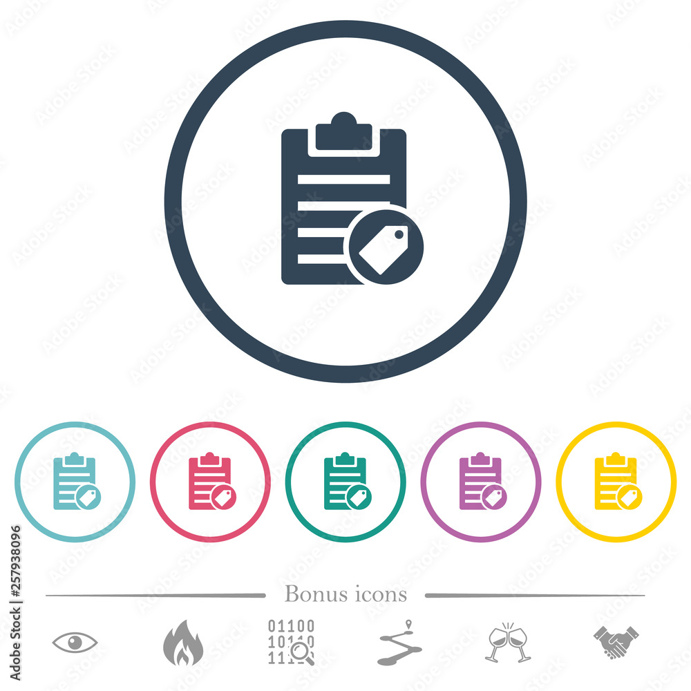 Poster note tagging flat color icons in round outlines