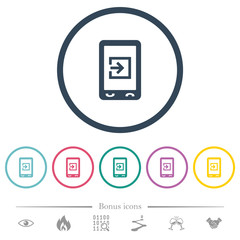 Mobile import data flat color icons in round outlines